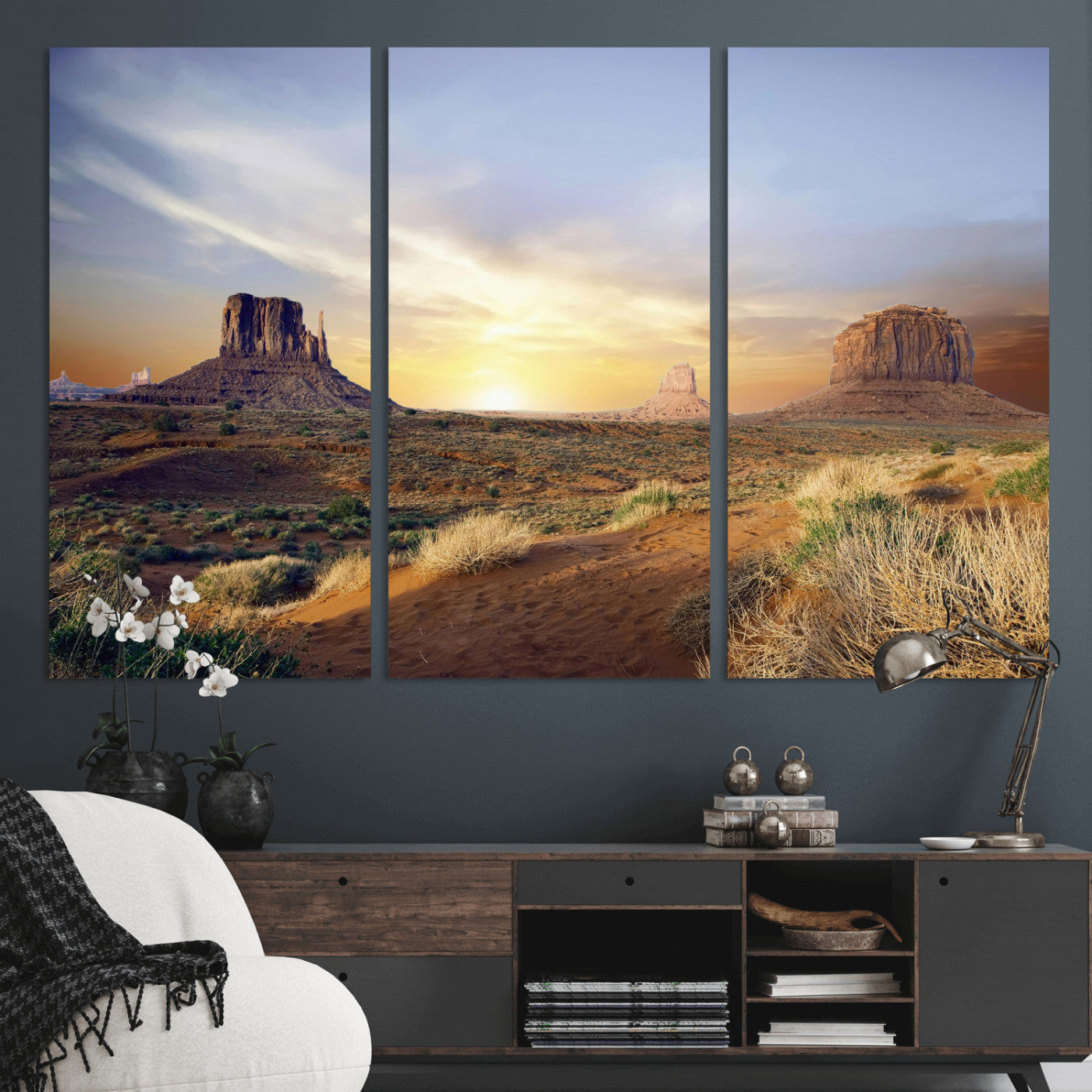 14901845-MGV-CV-36X24 - Monument Valley Desert Landscape Wall Art Canvas Print, Southwest Desert Rock Formation Canvas Print, Western Red Rock Panorama Art Printing