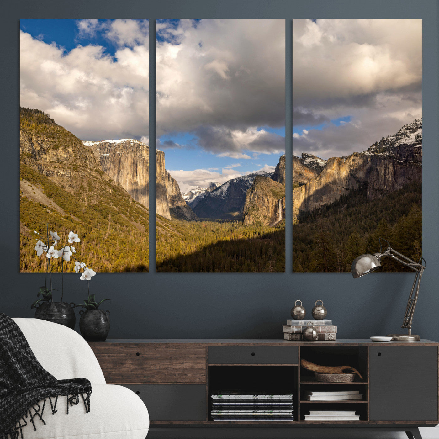 51451302-MGV-CV-36X24 - Yosemite Valley Mountain Landscape Wall Art Canvas Print, Granite Cliff Forest Valley Canvas Print, California National Park Scenic Art Printing
