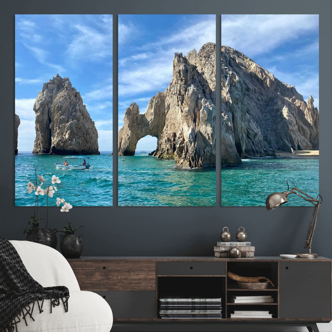 20946478-MGV-CV-36X24 - El Arco Cabo San Lucas Ocean Arch Wall Art Canvas Print, Baja California Rock Arch Seascape Canvas Print, Mexico Coastal Landmark Scenic Art Printing