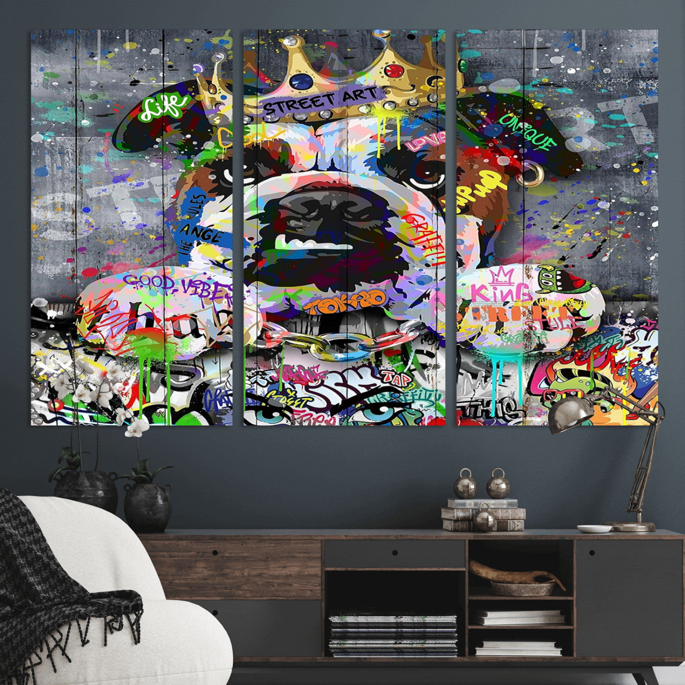 45209731-MGV-CV-36X24 - Dog Wall Decor for Teen Bedroom Decor - Graffiti Animal Canvas Wall Art for Teen Room Decor - Abstract Wall Painting Ready to Hang
