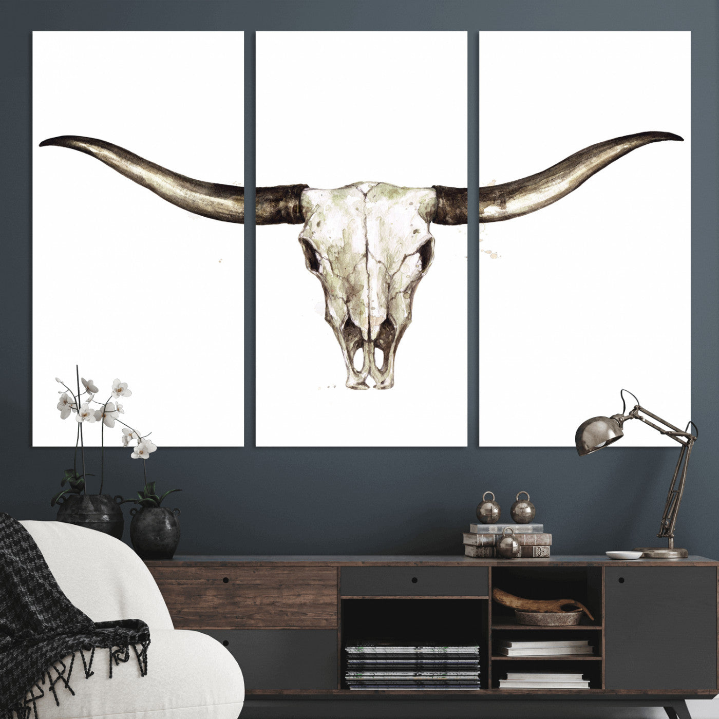 42788678A-MGV-CV-36X24 - Longhorn Skull Wall Art Canvas Print – Rustic Western Artwork Print for Living Room Wall Decor