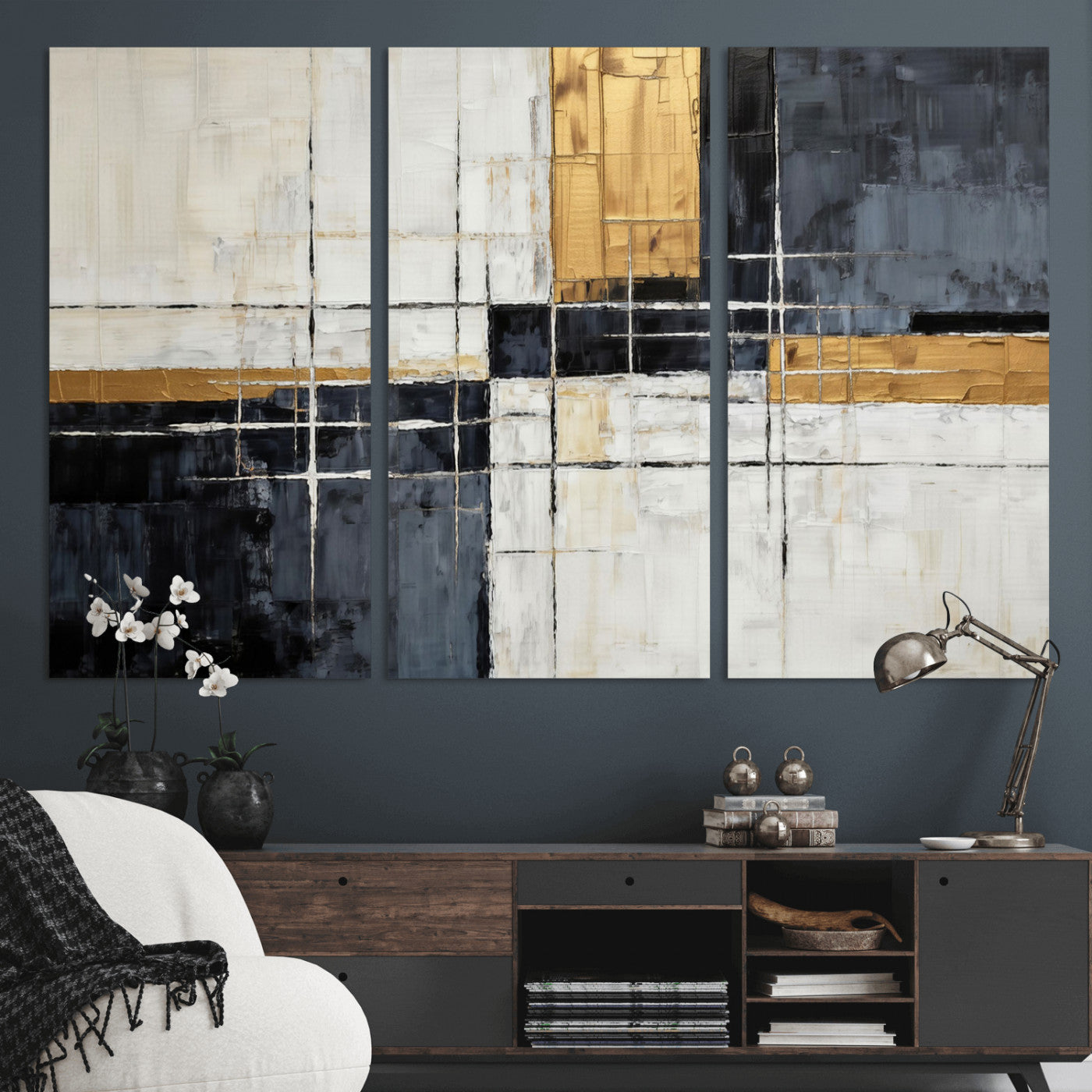 78975677-MGV-CV-36X24 - Gold Abstract Wall Art Canvas Print, Modern Luxury Geometric Painting Wall Decor for Living Room and Office