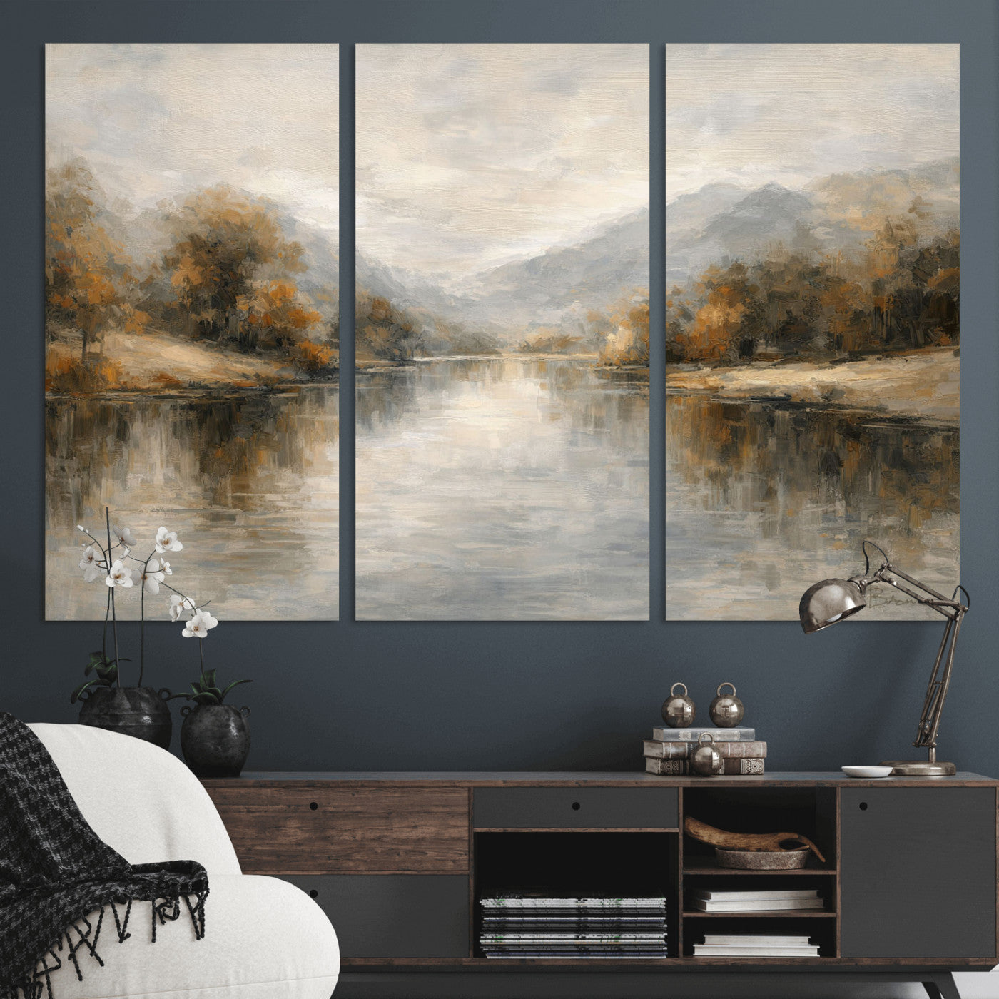 62194542-MGV-CV-36X24 - Abstract Landscape Wall Art Canvas Print, Modern Lake Printing Wall Decor for Contemporary Interiors