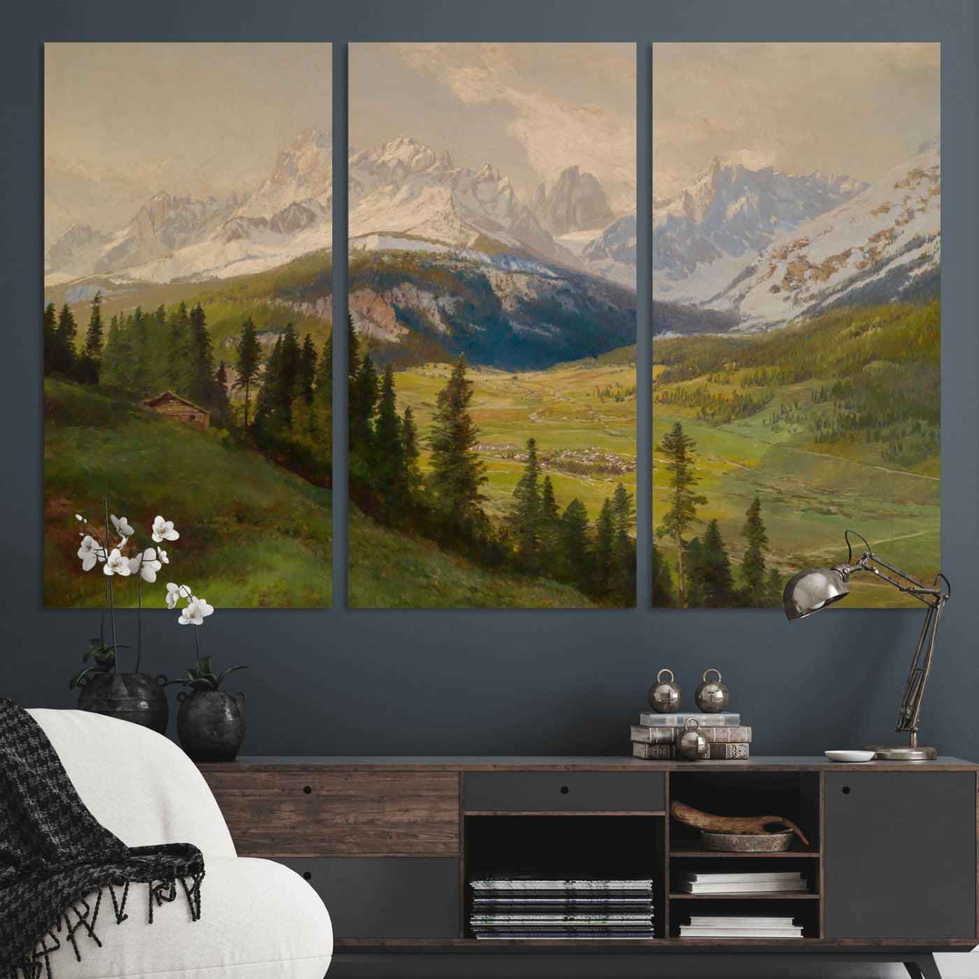 60864994-MGV-CV-36X24 - Konrad Petrides View From Mount Helm Wall Art Canvas Print - Watercolor Sexten and the Sextener Sonnenuhr Art Canvas Print