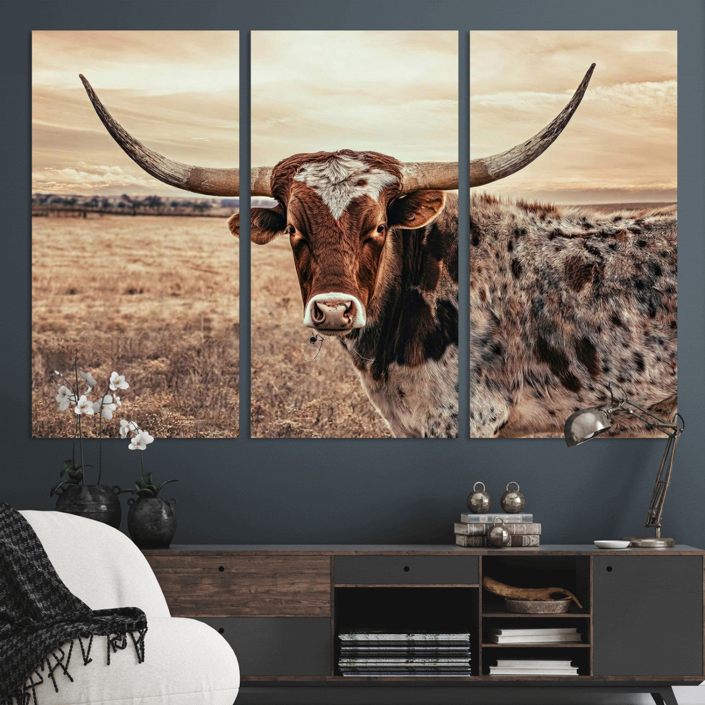 55805825-MGV-CV-36X24 - Texas Longhorn Wall Art Canvas Print – Western Cattle Ranch Artwork for Rustic Farmhouse Decor