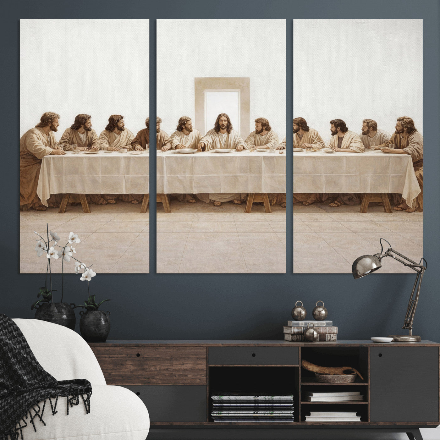 76380069-MGV-CV-36X24 - The Last Supper Wall Art Canvas Print, Jesus Christ Biblical Scene Canvas Print, Christian Religious Artwork for Church Living Room Decor
