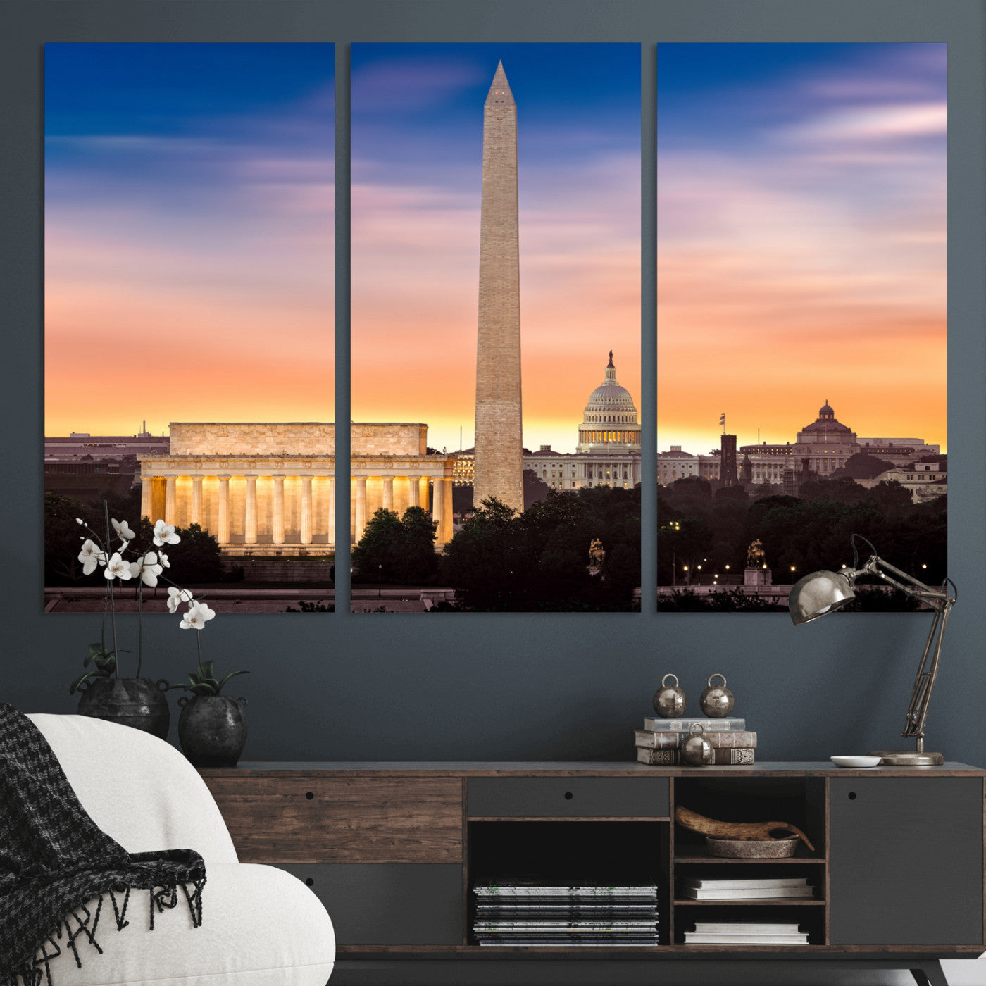 72704063-MGV-CV-36X24 - Washington DC Skyline Wall Art Canvas Print – Lincoln Memorial, Washington Monument & Capitol Artwork Print