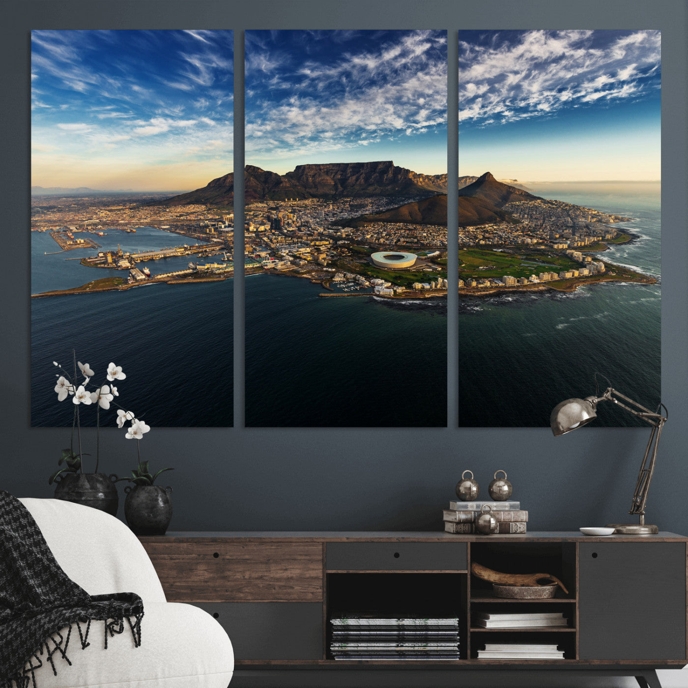 14654591-MGV-CV-36X24 - Cape Town Skyline Wall Art Canvas Print – Table Mountain Coastal Cityscape Artwork for Modern Office Decor