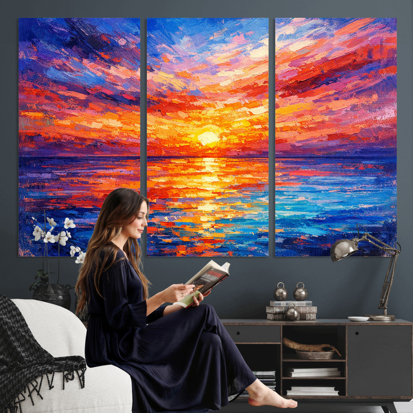 54915078-MGV-CV-36X24 - Colorful Knife Ocean Sunset Canvas — Orange Pink Teal Expressionist Sea Print | Colorful Coastal Wall Art | Vibrant Beach Decor Gift