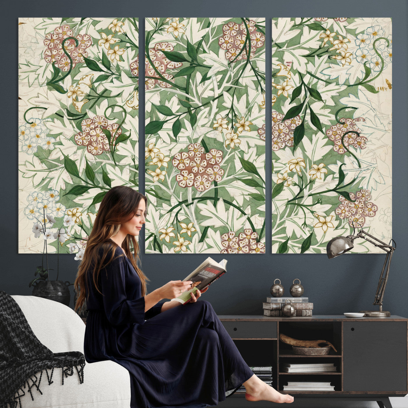 33560597-MGV-CV-36X24 - William Morris Jasmine 1872 Canvas Wall Art — Arts and Crafts Botanical Print | Vintage Green Floral Decor | Cottagecore Gift | Classic Art