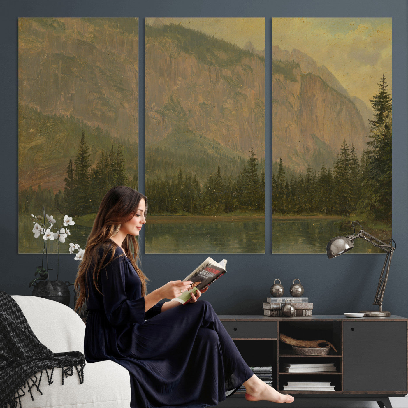 76844524-MGV-CV-36X24 - Frederic Edwin Church Hintersee Canvas Print, Hudson River School Mountain Lake Painting 1868, American Romantic Landscape, Vintage Nature Wall Art