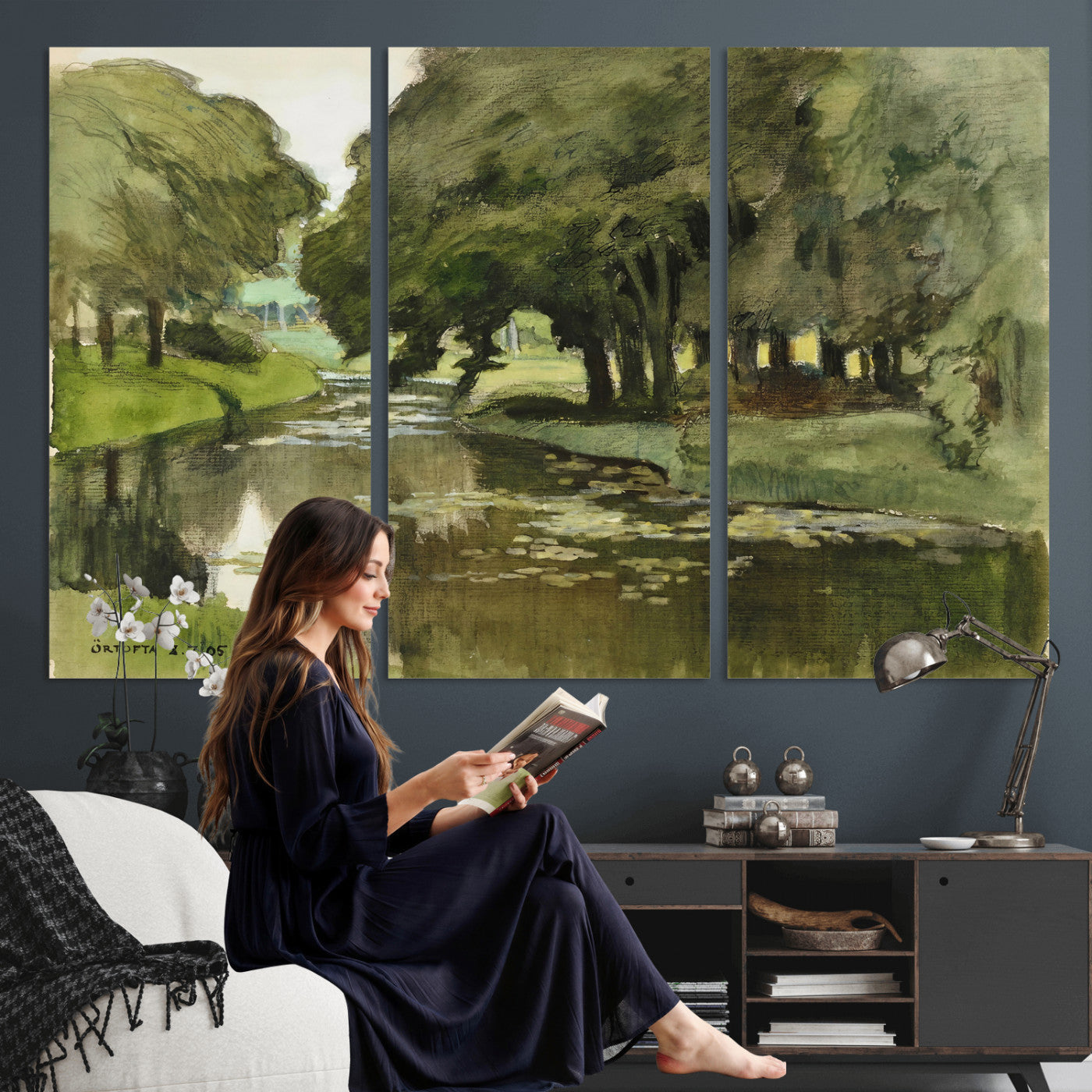 54446767-MGV-CV-36X24 - Anders Zorn Watercolor Canvas Print, Örtofta 1905 Swedish River Landscape, Impressionist Nature Art, Scandinavian Wall Decor, Plein Air Painting Print