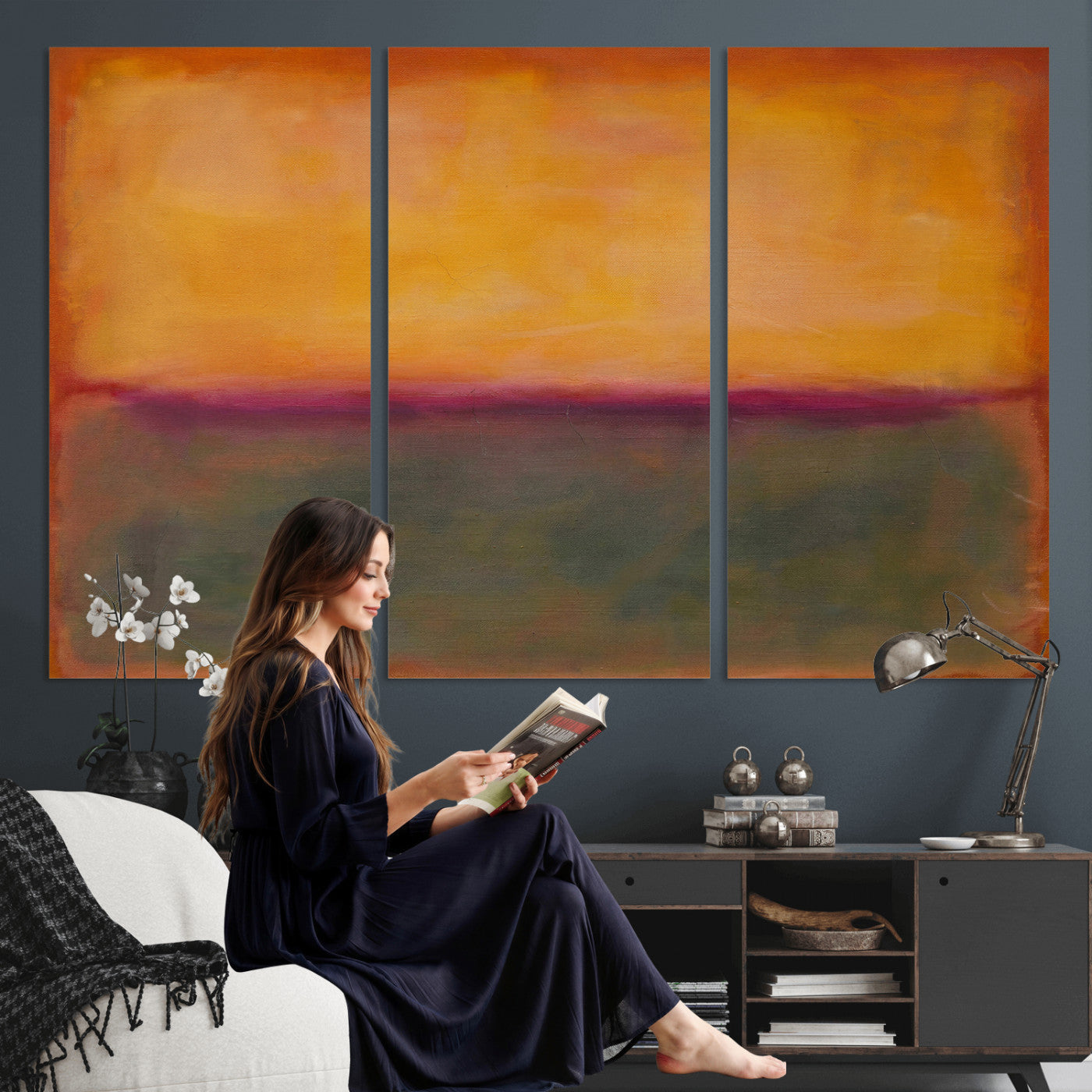 21628300-MGV-CV-36X24 - Abstract Color Field Wall Art Canvas Print, Framed Minimalist Horizon Artwork for Living Room Bedroom Office