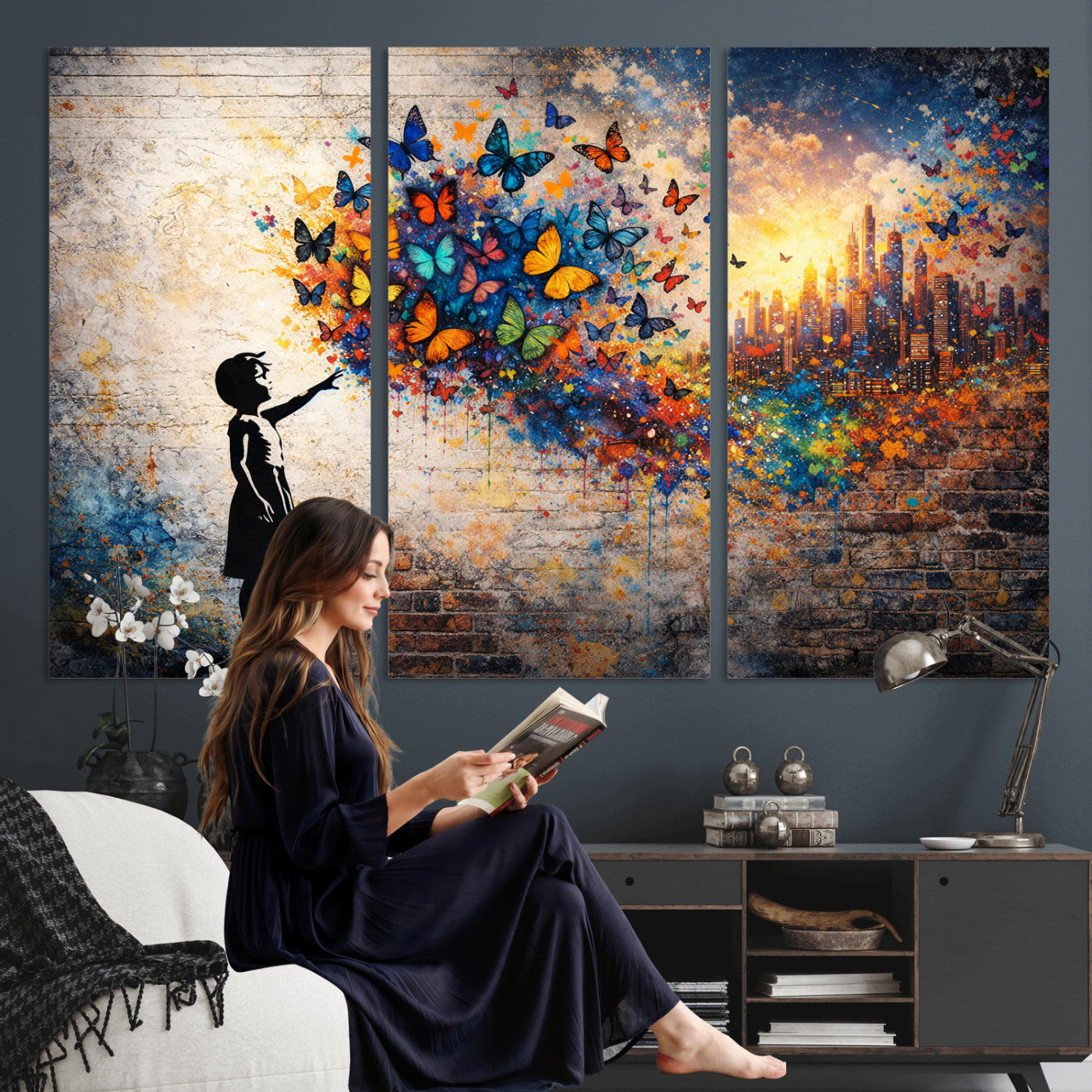 21540821-MGV-CV-36X24 - Banksy Girl Wall Art Canvas Print for Living Room Decor