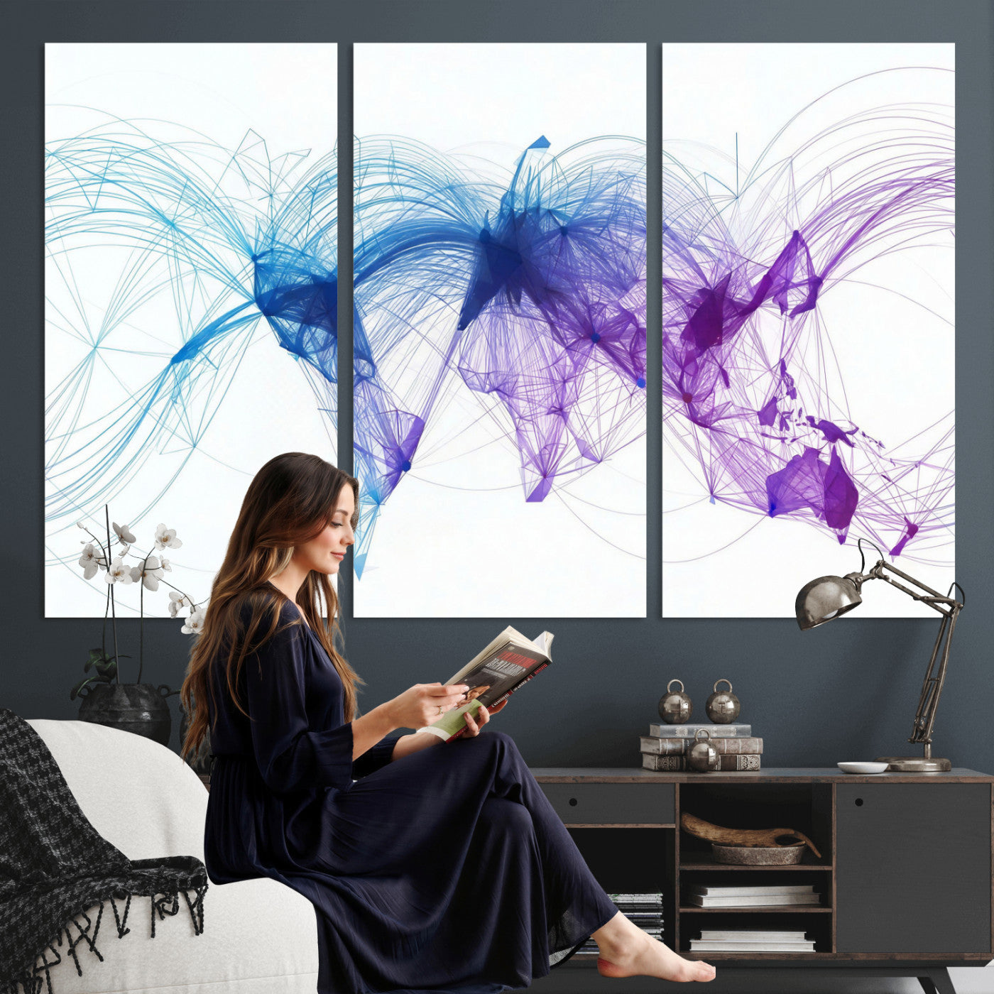 75155491-MGV-CV-48X32-3P - Global Flight Routes Map Canvas Wall Art, Worldwide Aviation Network Print, International Air Travel Wall Decor
