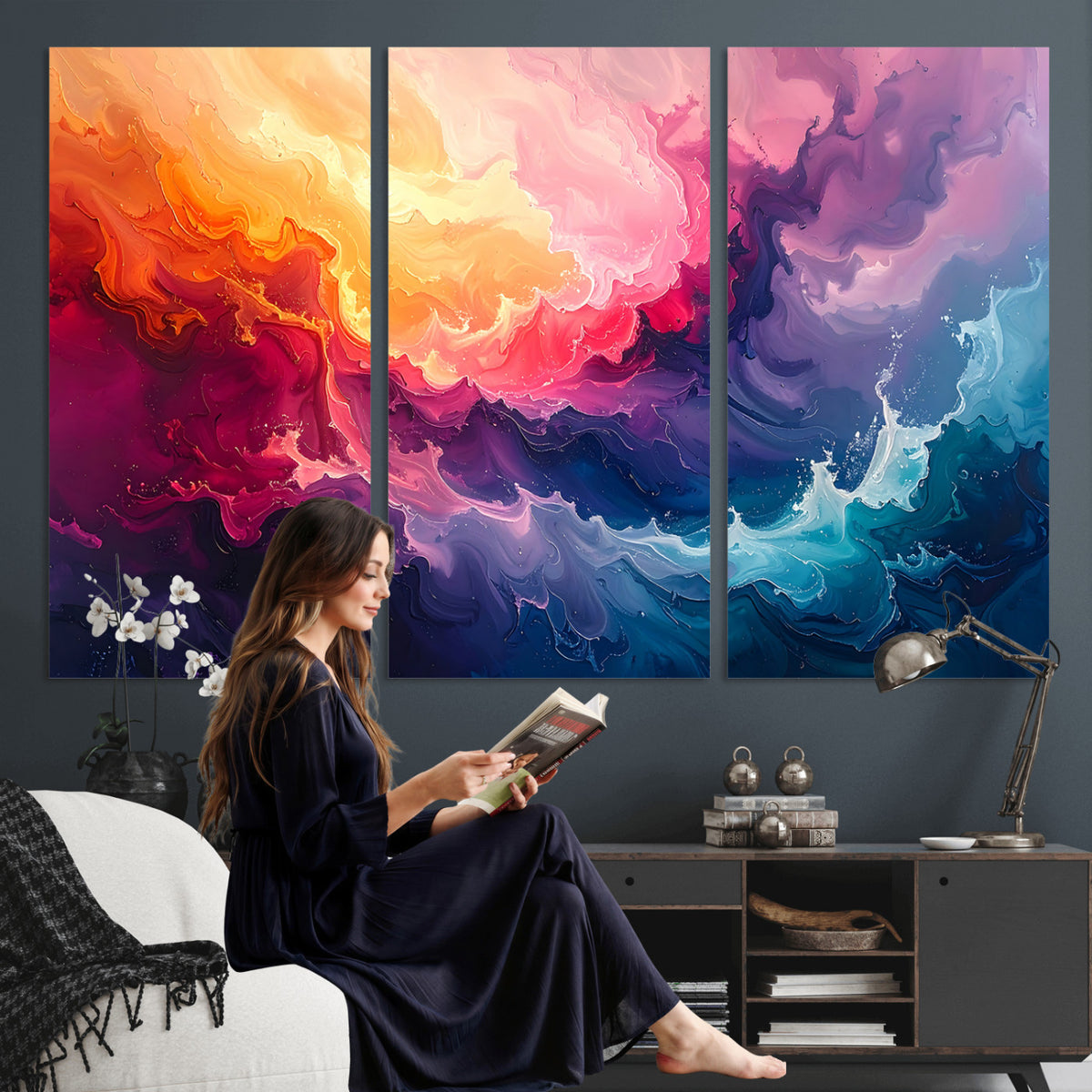 16157633-MGV-CV-36X24 - Large Colorful Abstract Canvas Wall Art Print, Vibrant Popup Color Art Print