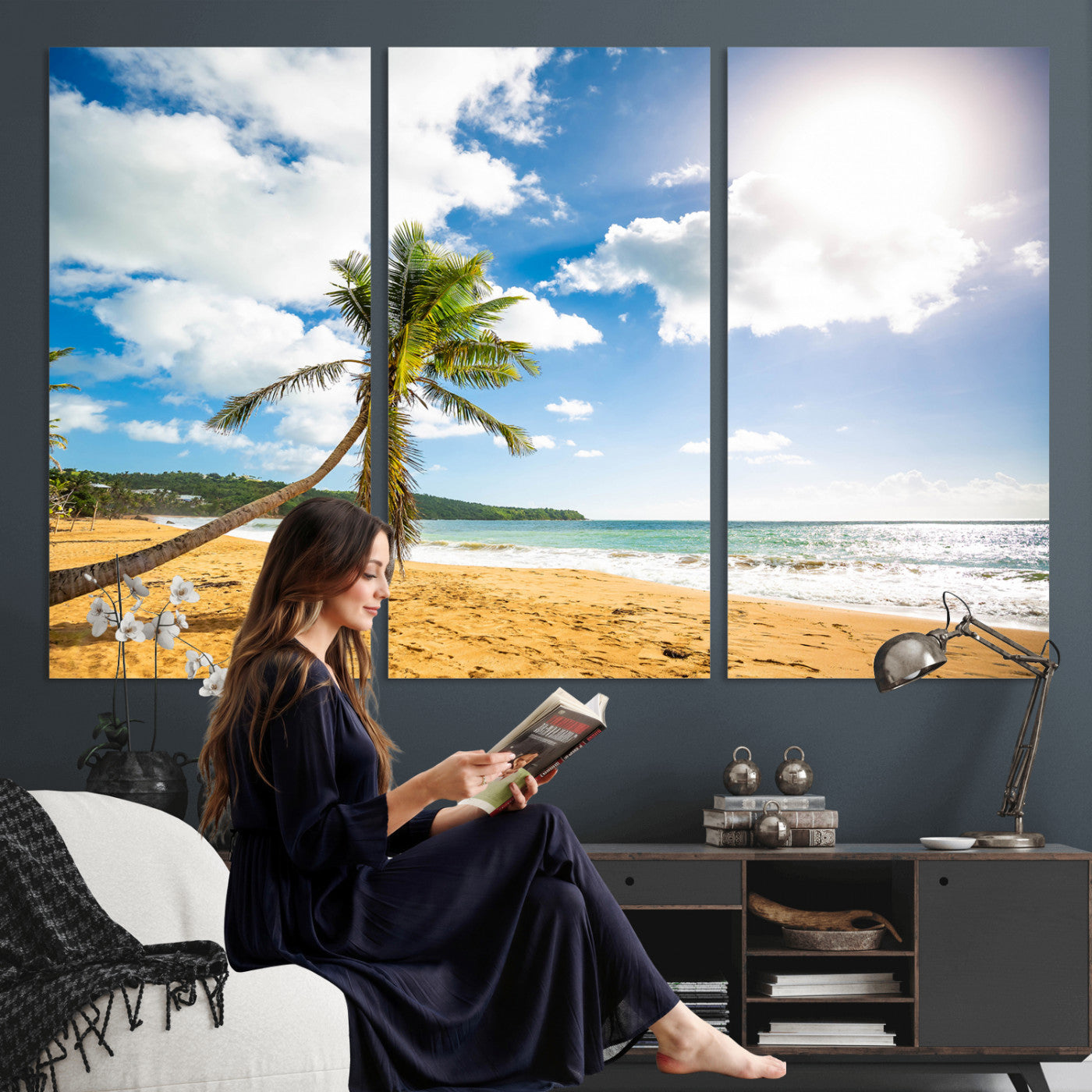 79108949-MGV-CV-36X24 - Tropical Beach Canvas Wall Art, Palm Tree Ocean Photo Print, Coastal Living Room Decor, Turquoise Sea Beach House Art, Summer Wall Art