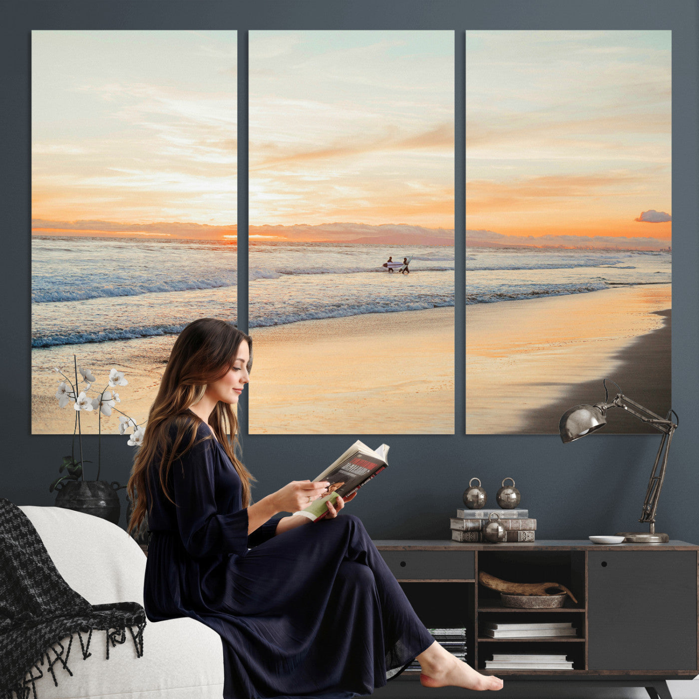 38131619-MGV-CV-36X24 - Beach Sunset Canvas Wall Art Print | Ocean Waves Landscape, Coastal Photography, Seascape Wall Decor, Ready to Hang