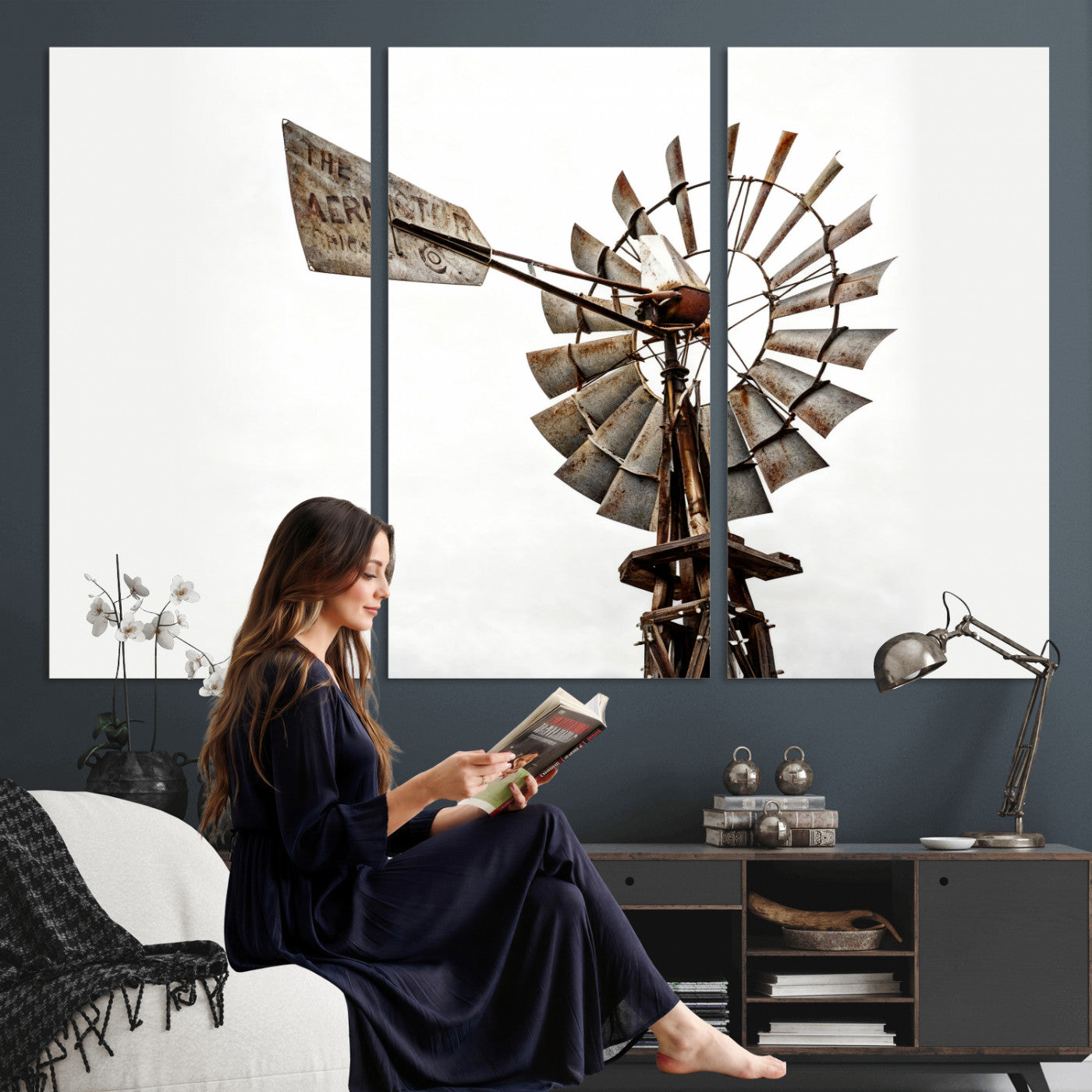 99806928-MGV-CV-36X24 - Rustic Farmhouse Windmill Canvas Wall Art Vintage Western Farmhouse Print