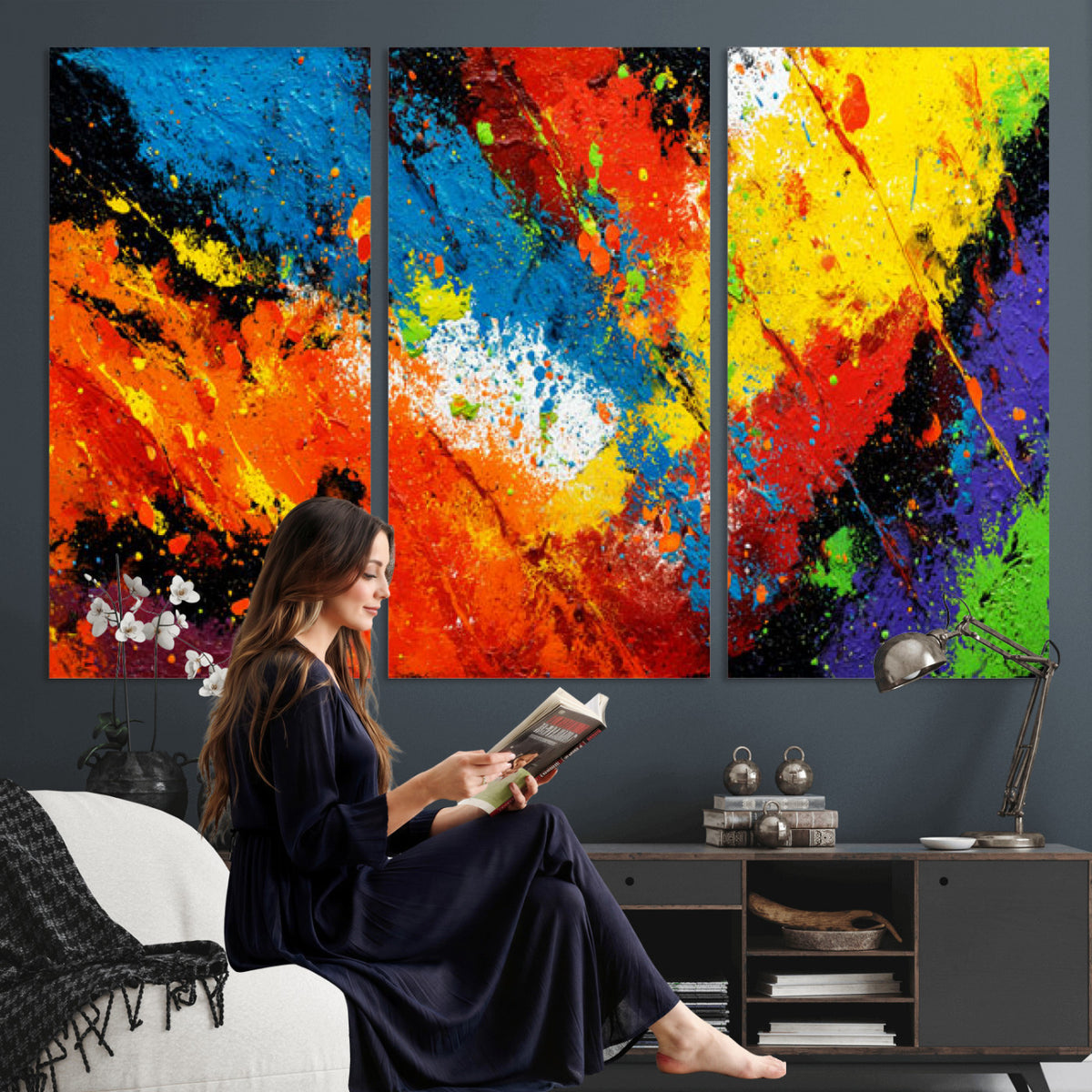 74888753-MGV-CV-36X24 - Vibrant Blue Abstract Canvas Wall Art Colorful Impasto Oil Painting Print