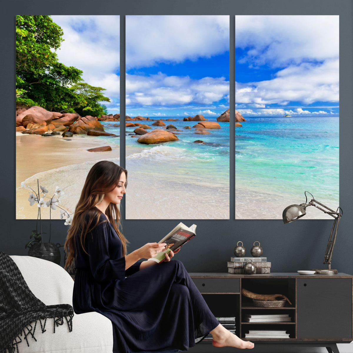 81980382-MGV-CV-36X24 - Seychelles Beach Canvas Wall Art - Anse Intendance Turquoise Ocean Print