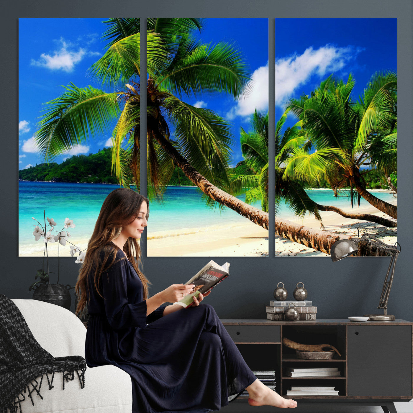 67049818-MGV-CV-36X24 - Tropical Island Coconut Palm Trees Wall Art Canvas Print - Turquoise Beach Print for Lake Home Decor