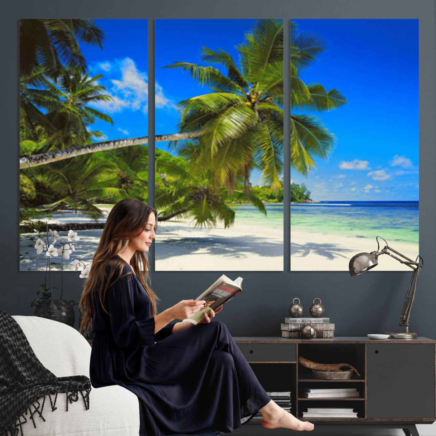 20475280-MGV-CV-36X24 - Tropical Island Coconut Palm Trees Wall Art Canvas Print - Turquoise Beach Print for Nautical Home Decor