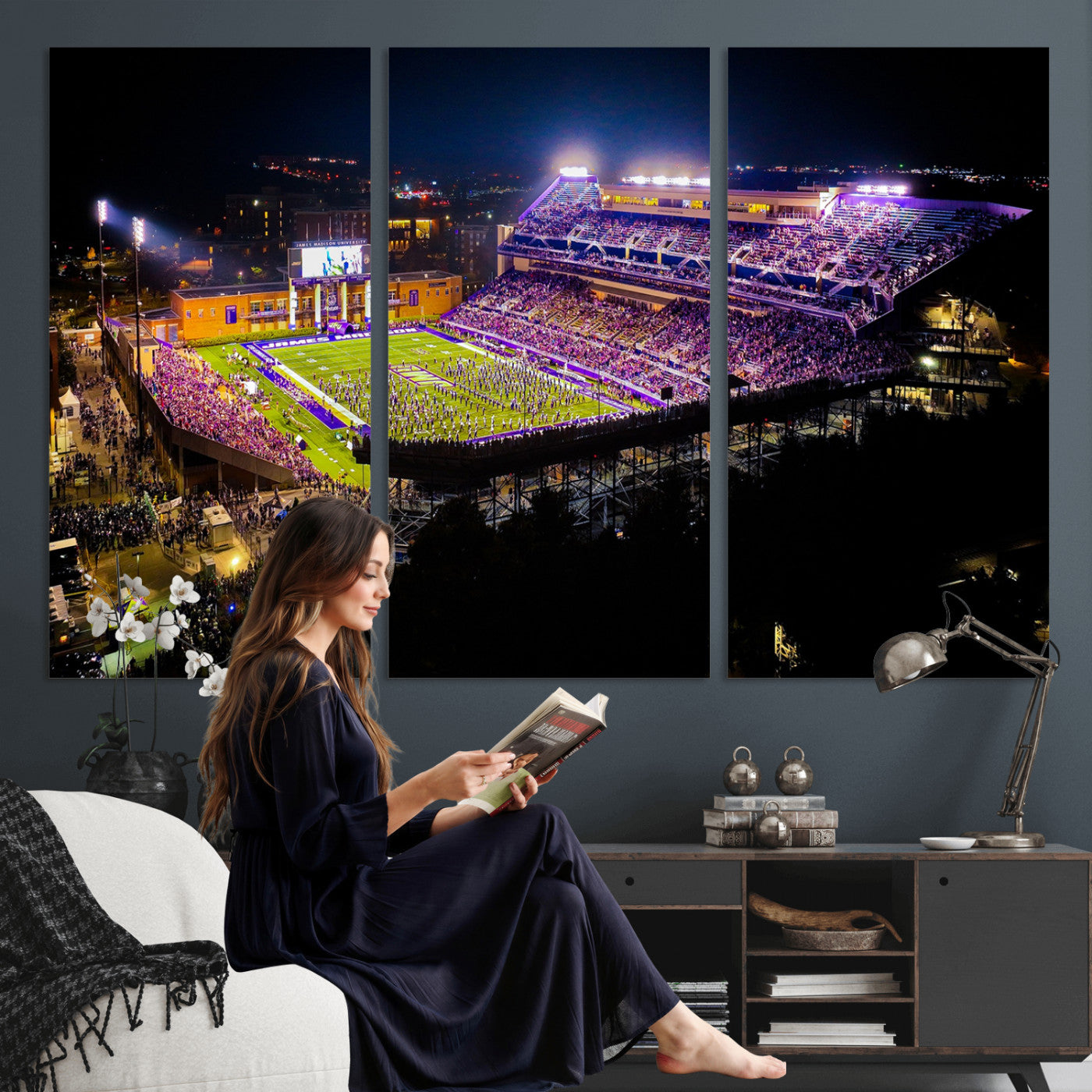 400867JMU2-MGV-CV-36X24 - JMU Stadium Wall Art Canvas Print for Game Room Decor - James Madison University Stadium