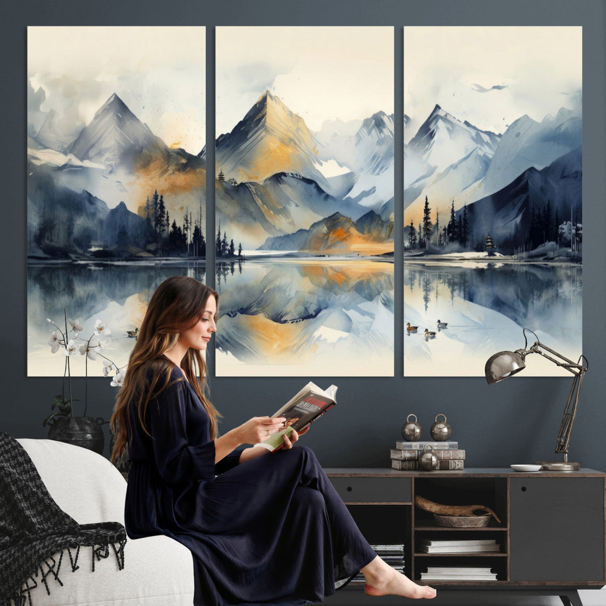 10196184T-MGV-CV-36X24 - Abstract Lake Mountain Wall Art Canvas Print