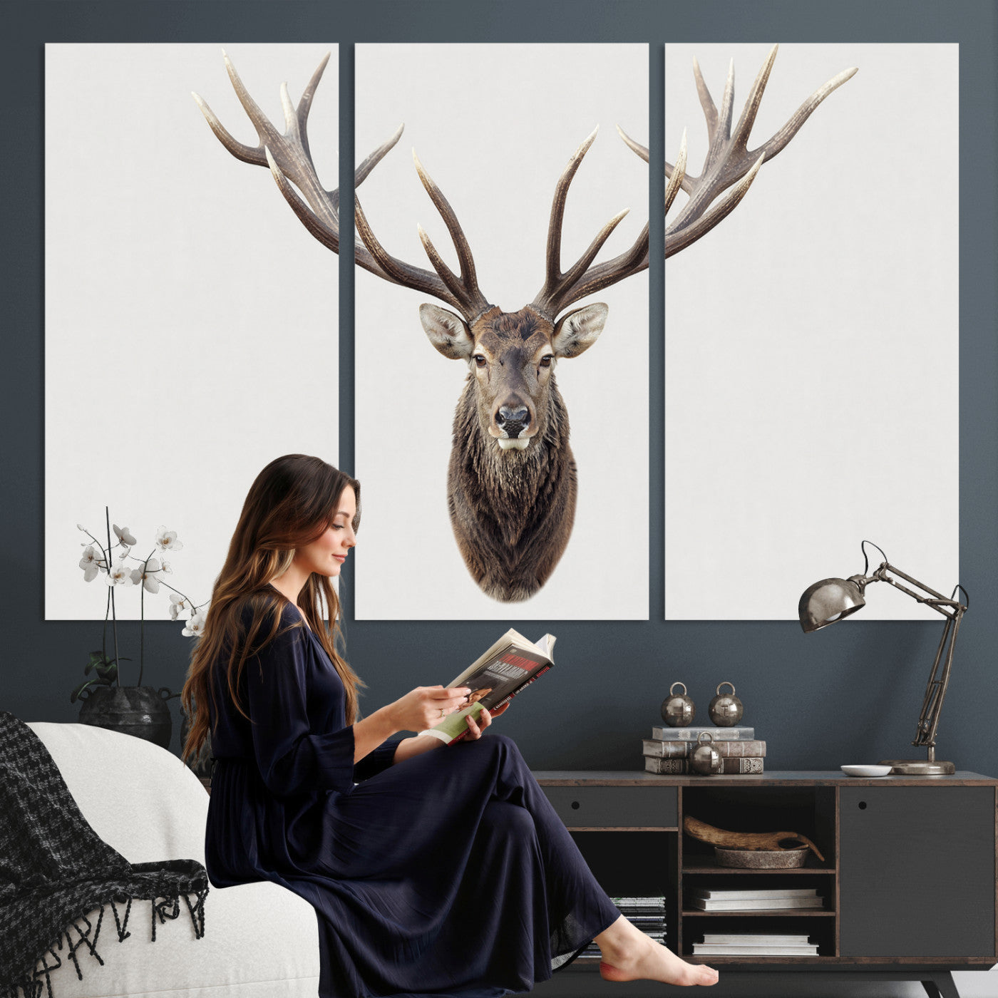 840173GY-MGV-CV-36X24 - Majestic Red Deer Canvas Wall Art – Stag Antlers Horns Print, Wildlife Hunting Poster, Rustic Cabin Lodge Decor