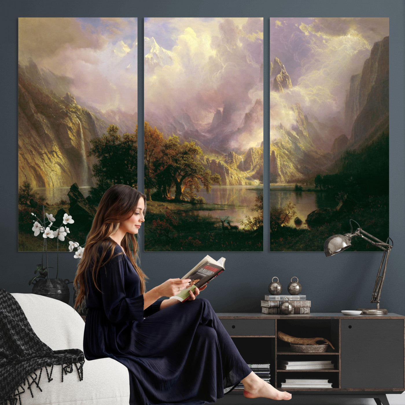 49189463-MGV-CV-36X24 - Albert Bierstadt Rocky Mountain Landscape Wall Art Canvas Print, Classic Fine Art Painting Print