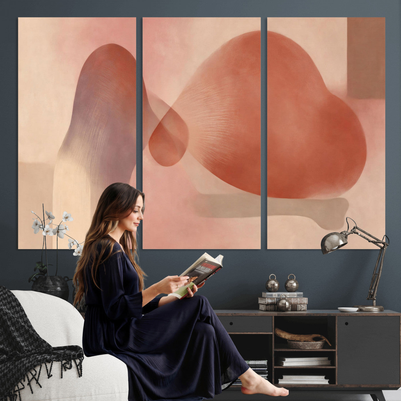 85110643-MGV-CV-36X24 - Vinna Begin Calin Biomorphic Abstract Wall Art Canvas Print, Terracotta Pink Organic Shapes Art Painting Print