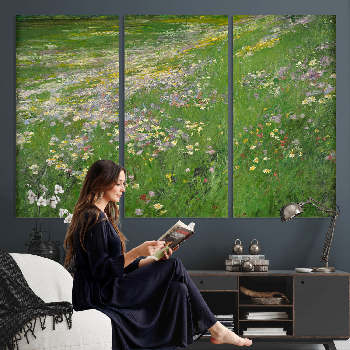 63535040-MGV-CV-36X24 - Alexander Koester Flower Meadow Canvas Wall Art, Vintage Landscape Print
