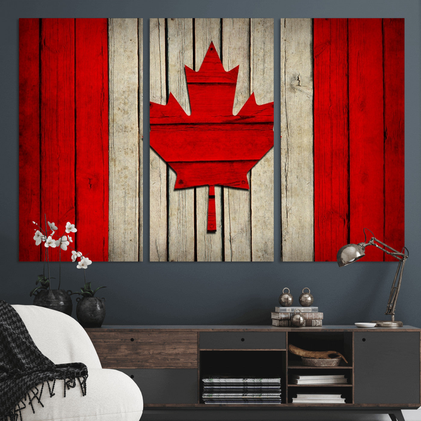 22674-MGV-CV-36X24-Rustic Canada Flag Wall Art – Framed Canadian Flag Canvas Print, Vintage Wood Texture Home or Office Decor