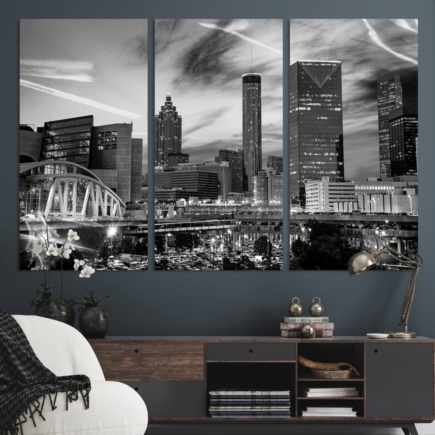 -Black and White Atlanta Wall Art Canvas Print