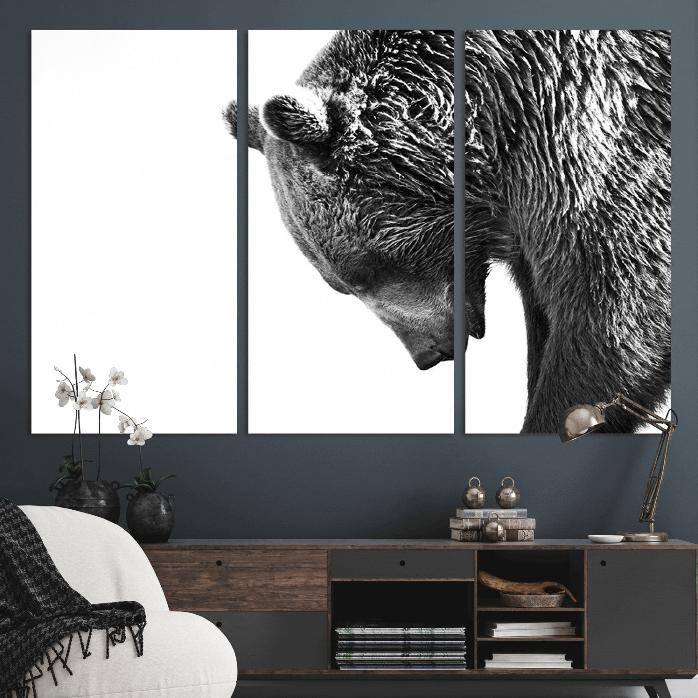 -Black and White Grizzly 399 Bear Canvas Print Wall Art | Large Wildlife Canvas Print for Living