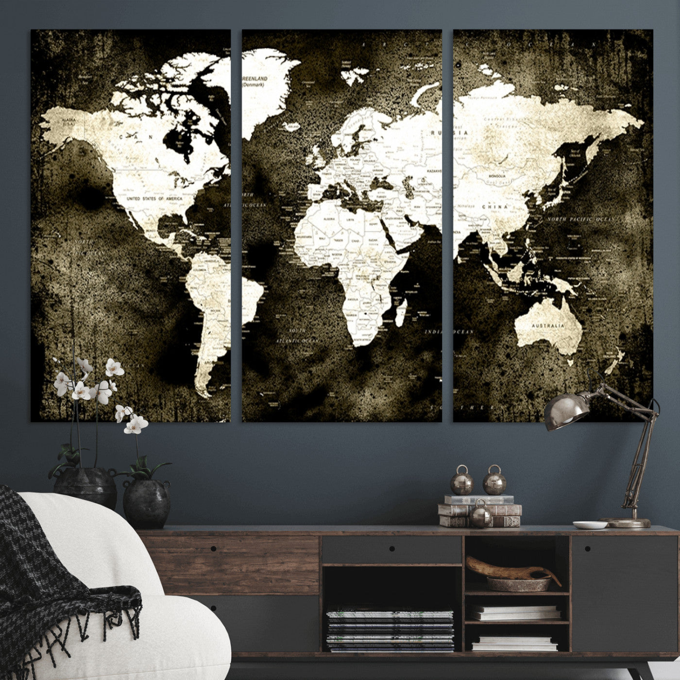 66737-MGV-CV-36X24-Vintage World Map Canvas Wall Art – Framed Push Pin Travel Map for Home and Office Decor, Rustic Wall Artwork for Travelers