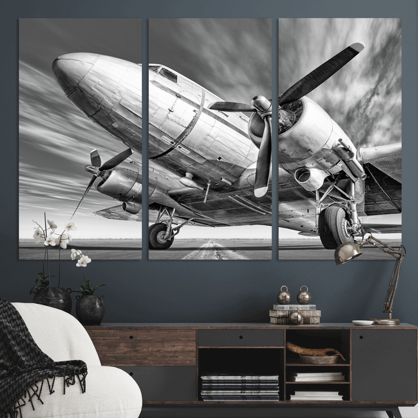 82744-MGV-CV-36X24-Vintage Airplane on Runway Canvas Print