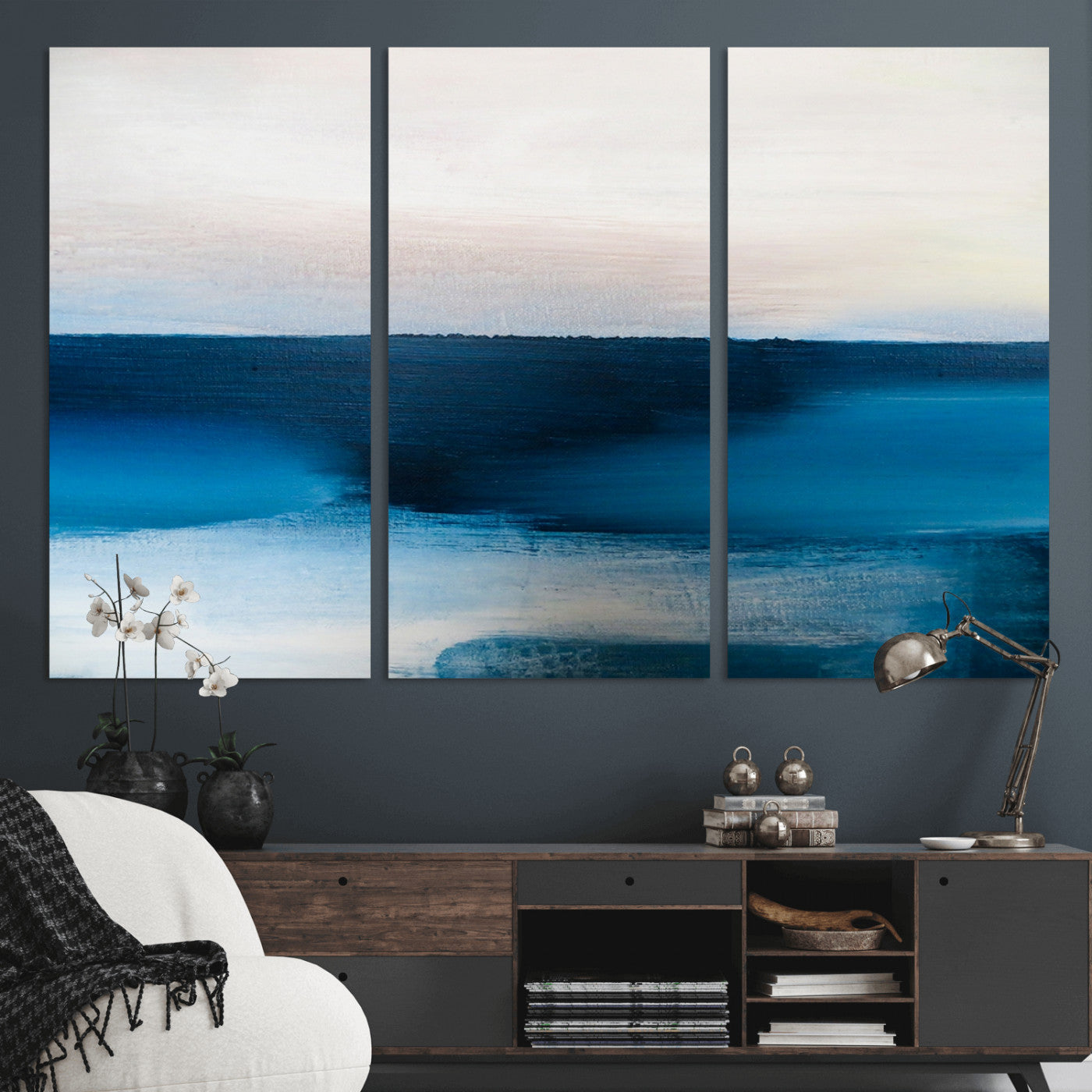 72452-MGV-CV-36X24-Dark Blue Abstract Wall Art Canvas Print