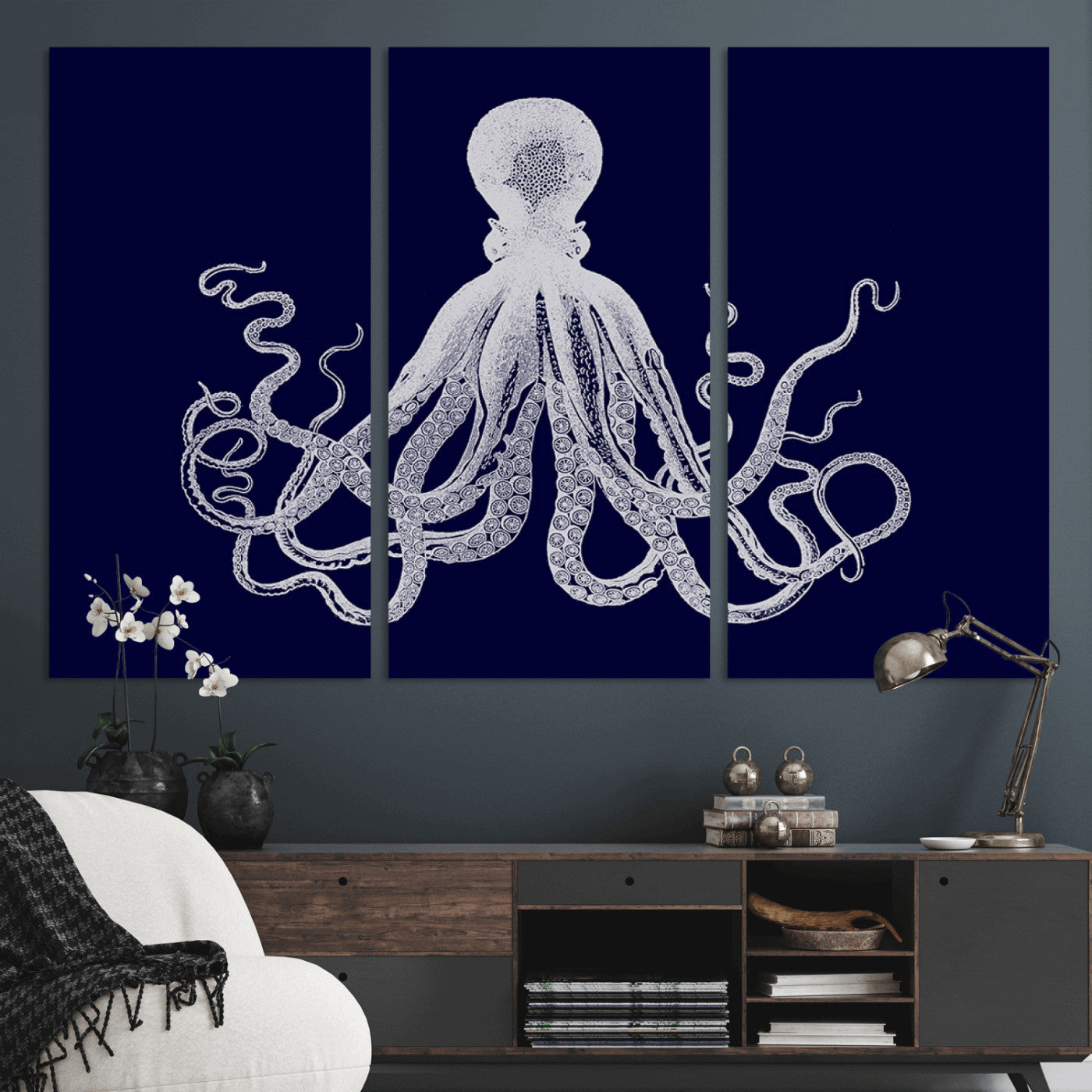 -Blue Octopus Wall Art Canvas Print