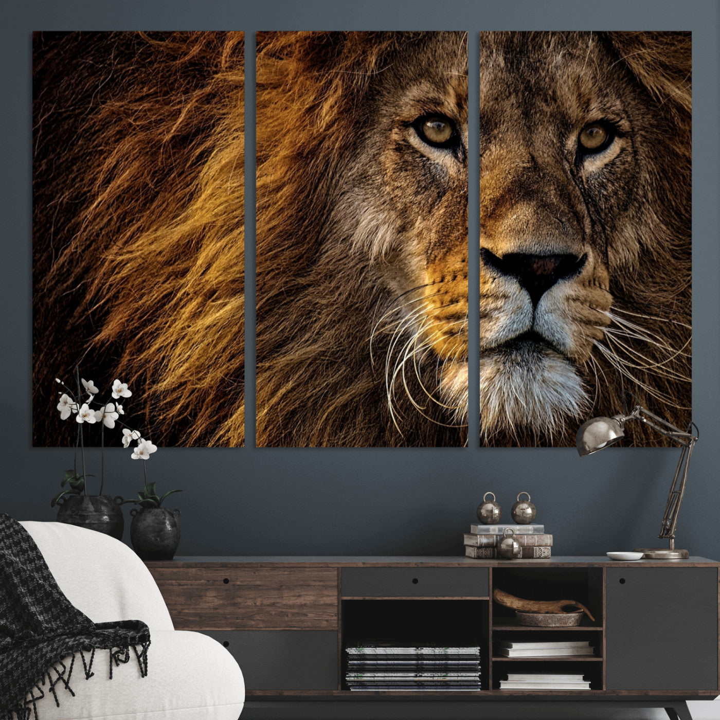 -Mighty Lion Wall Art Canvas Print – Majestic Animal Portrait Artwork for Home, Office, Living Room, Guest Room