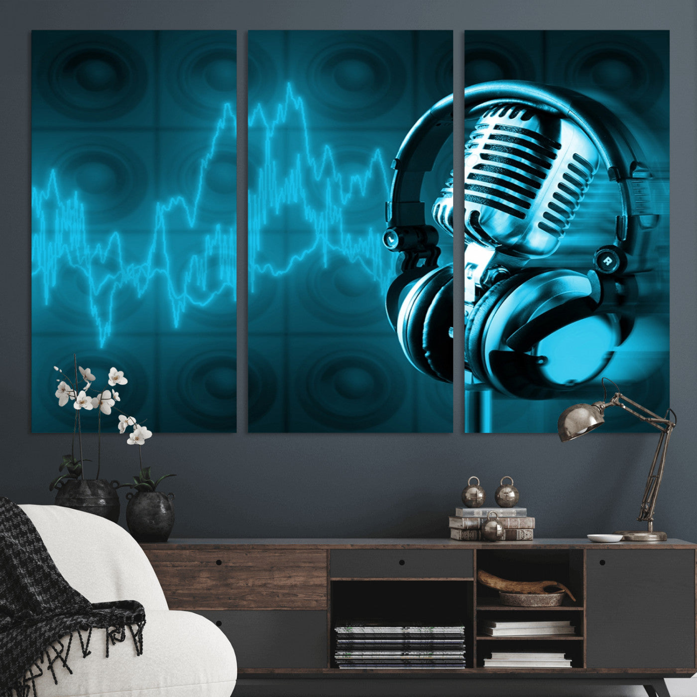 -Music and Microphone Wall Art Canvas Print