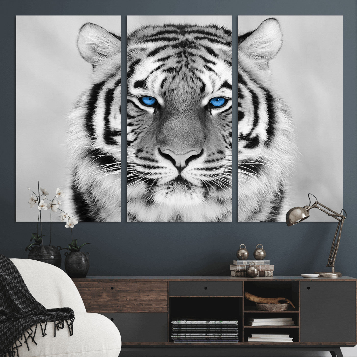 -Black and White Tiger Wall Art Animal Canvas Print