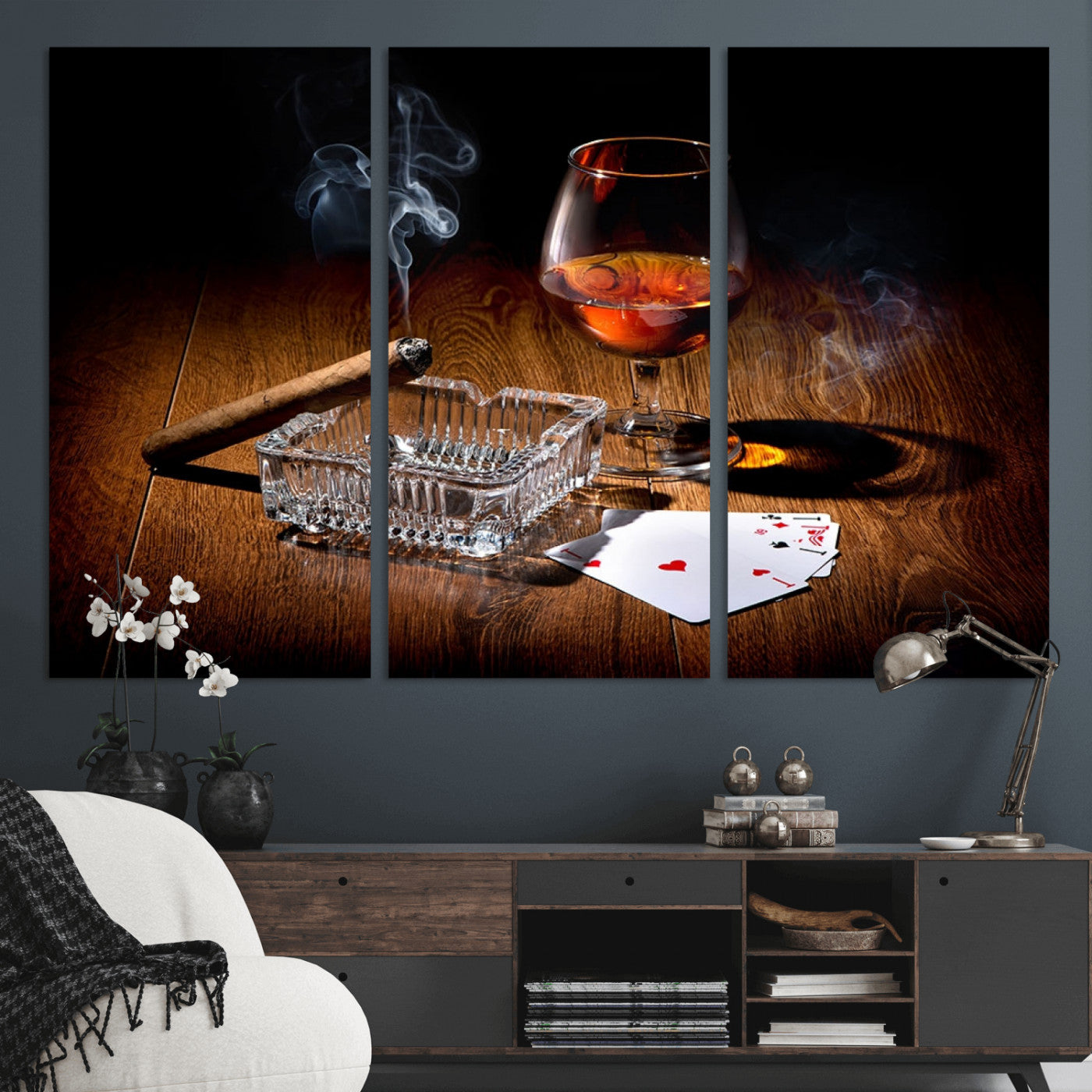 -Whiskey Cigar Wall Art Canvas Print Kitchen Wall