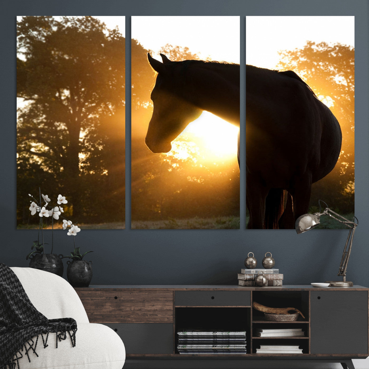 -Horse at Sunset Wall Art Animal Canvas Print