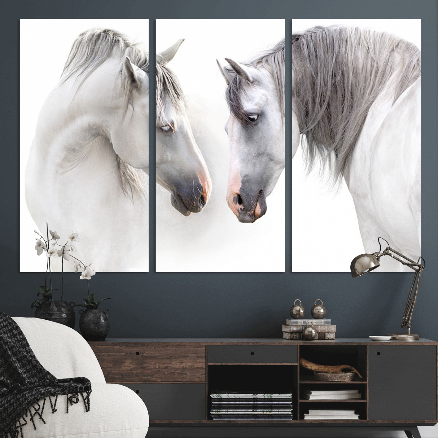-White Horse Wall Art Animal Canvas Print