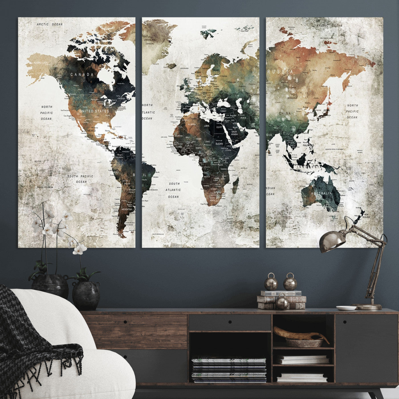 19444-MGV-CV-36X24-Push Pin World Map Canvas Print – Travel Tracker Wall Art for Couples, Perfect Anniversary Gift for Home or Office Decor