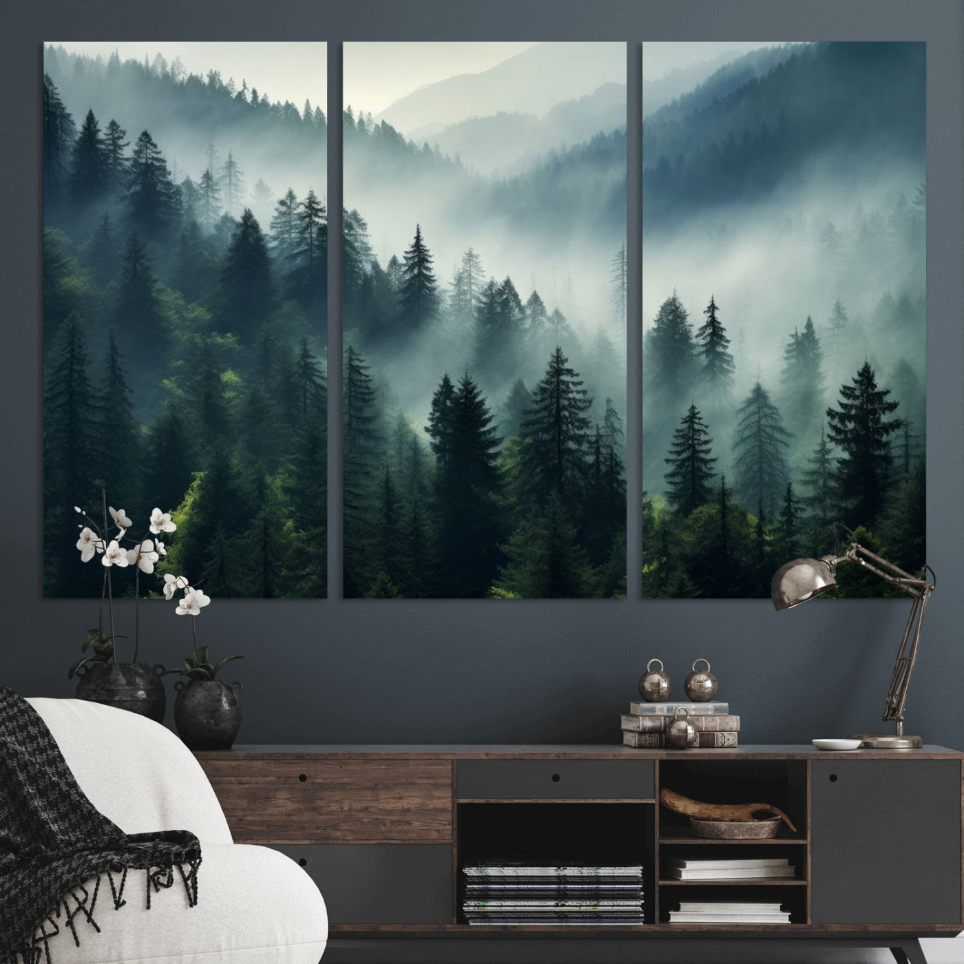 -Captivating Misty Forest Wall Art Premium Canvas Print a Foggy and Serene Atmosphere Art