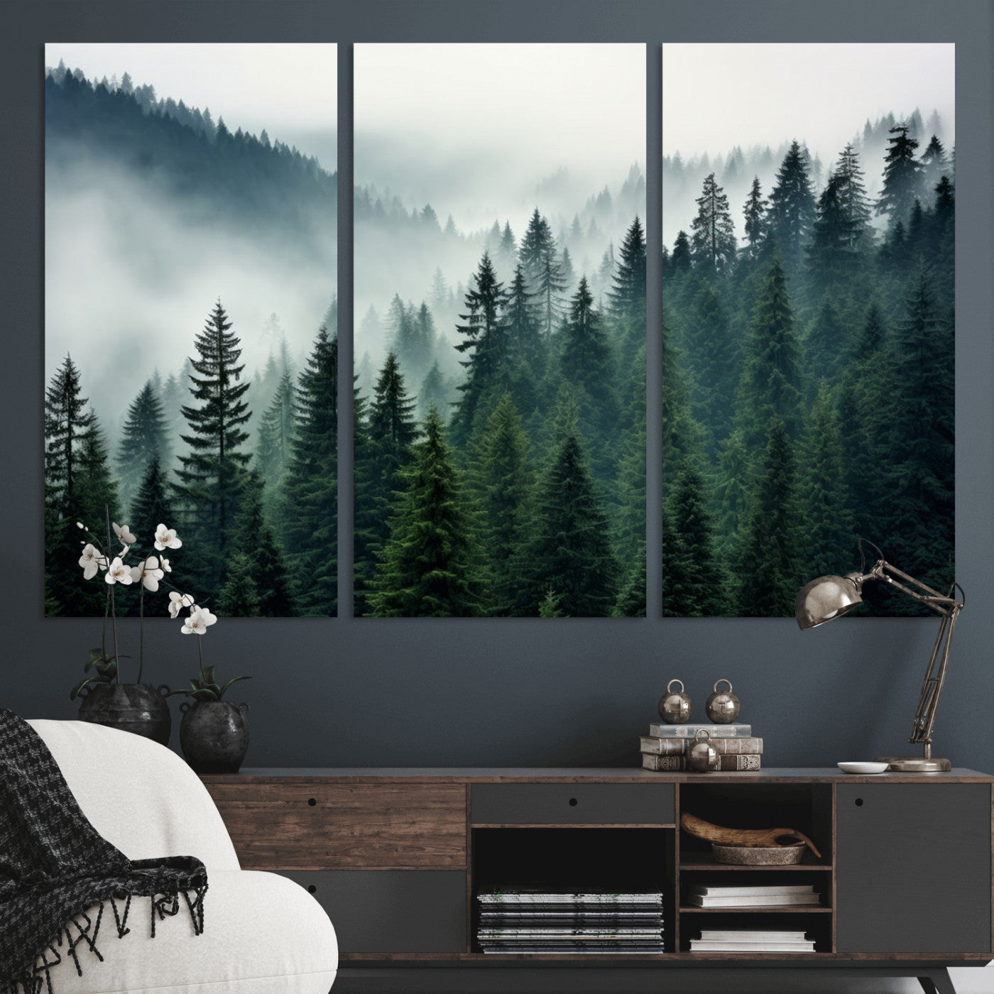 -Captivating Misty Forest Wall Art Premium Canvas Print, Foggy and Serene Atmosphere Canvas Print