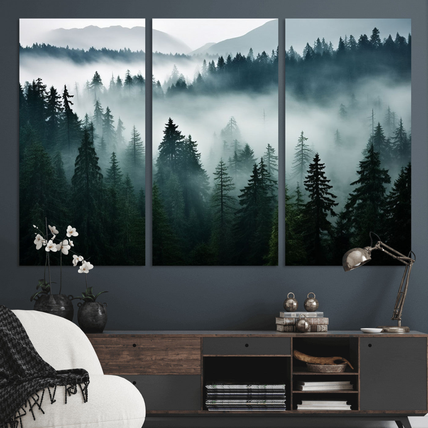 -Captivating Misty Forest Wall Art Canvas, Premium Canvas Print a Foggy and Serene Atmosphere